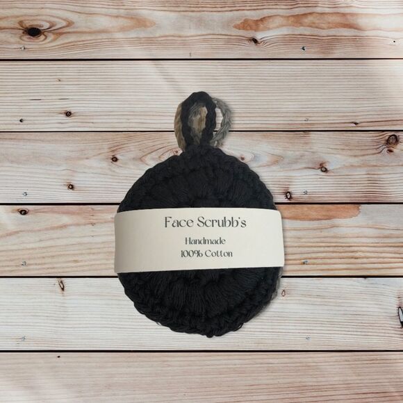 Hand Crafted Crochet Puff Face Scrubby’s 4 Pack Hook Handle Black White Tan Gray - Picture 1 of 16